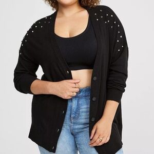 TORRID | Cotton Boyfriend Studded Drop Shoulder Cardigan | Black | 3x